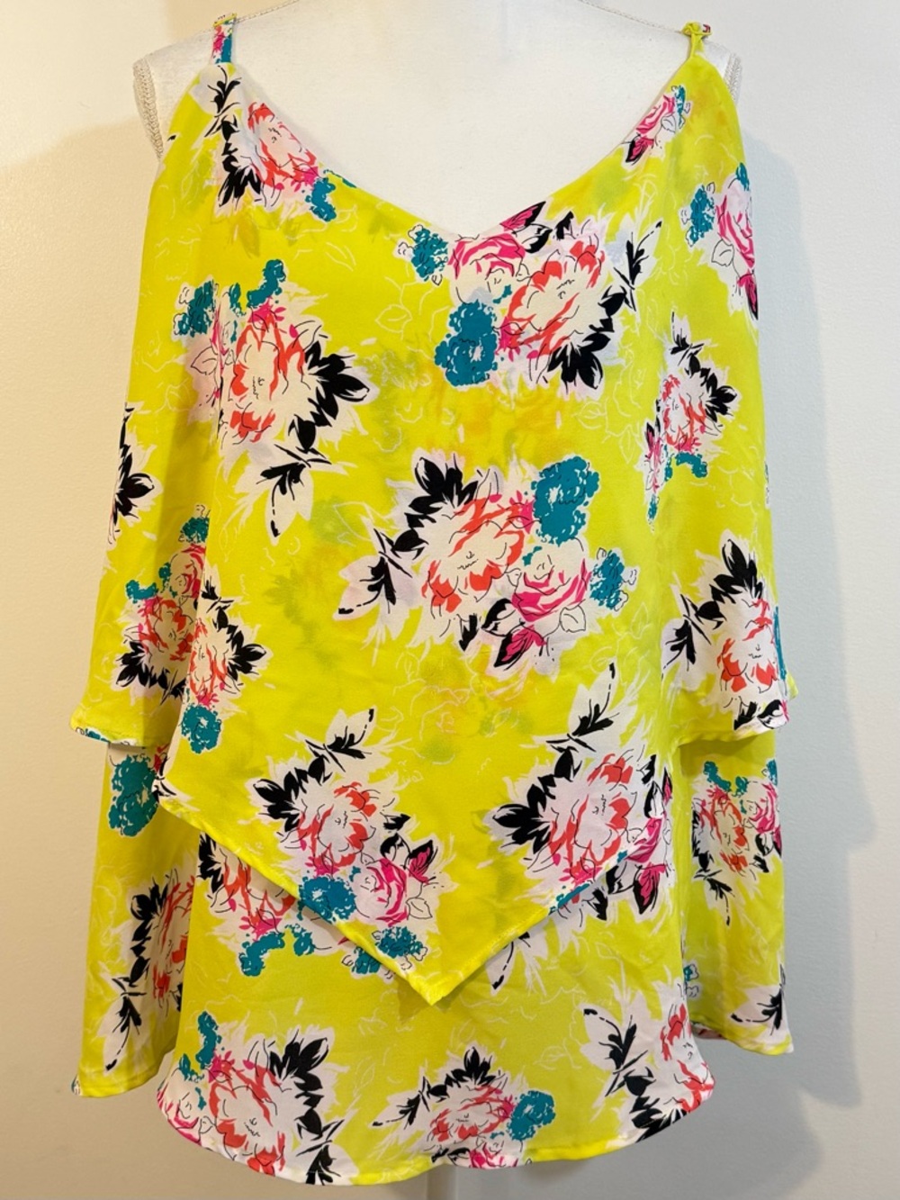 Torrid Size 4 Neon Yellow Floral Cold Shoulder Layered Tank Top Plus Size